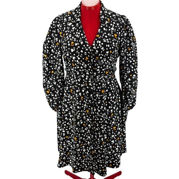 Karl Lagerfeld Paris Dresses & Skirts - Karl Lagerfeld Black Floral Sheer Long Sleeve Crepe Button Shirtdress Women 10
